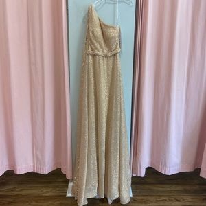 Ellie Wilde Gold One Shoulder Dress with Sash